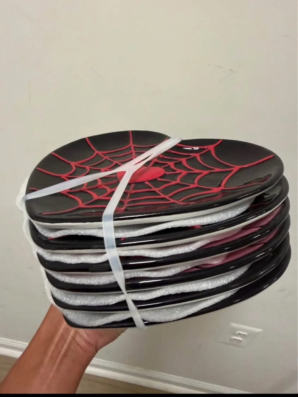 Black and Red Spiderweb Heart Party Plates - Stylish Holiday Serving Set